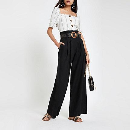 River Island Womens Linen Paperbag Waist Wide Leg Pants