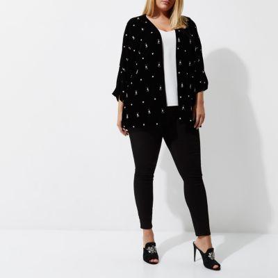 River Island Womens Plus Velvet Faux Pearl Kimono