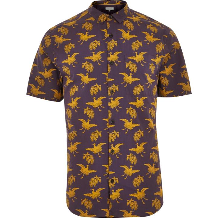 River Island Mensbrown Japanese Bird Print Shirt