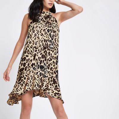 River Island Womens Leopard Print Halter Neck Swing Dress