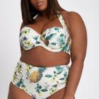 River Island Womens Plus White Pineapple Ruched Halter Bikini Top