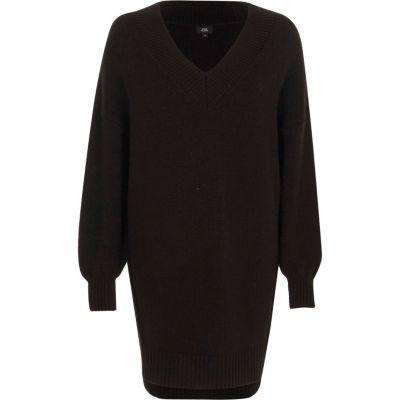 River Island Womens V Neck Stepped Hem Sweater