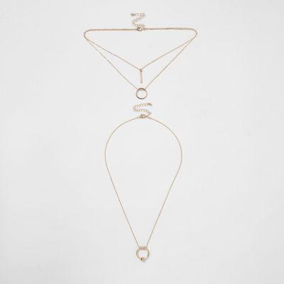 River Island Womens Gold Tone Circle Pave Necklace Set