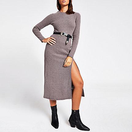 River Island Womens Ribbed Jersey Midi Dress