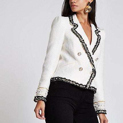 River Island Womens Boucle Double Breasted Contrast Jacket