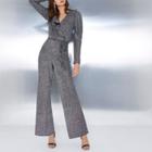 River Island Womens Silver Glitter Wrap Frill Belted Jumpsuit