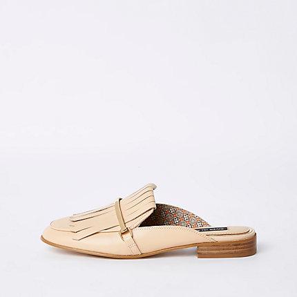 River Island Womens Fringe Leather Backless Loafers