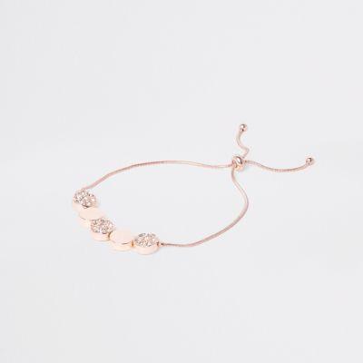 River Island Womens Rose Gold Tone Paved Discs Lariat Bracelet