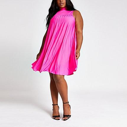 River Island Womens Plus Halter Neck Pleated Swing Dress