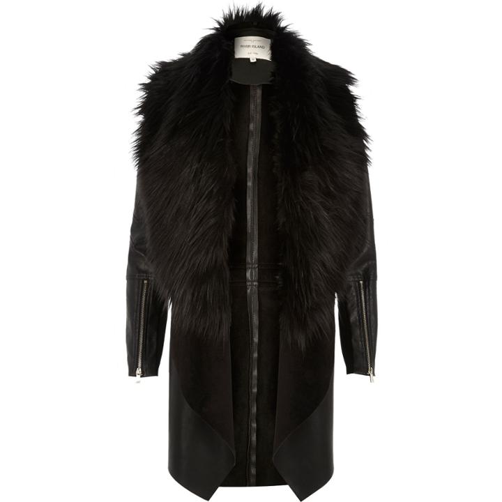 River Island Womens Draped Leather-look Longline Jacket