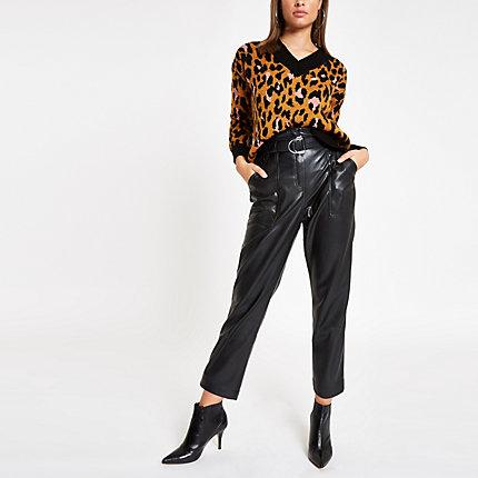 River Island Womens Leopard Print V Neck Jumper