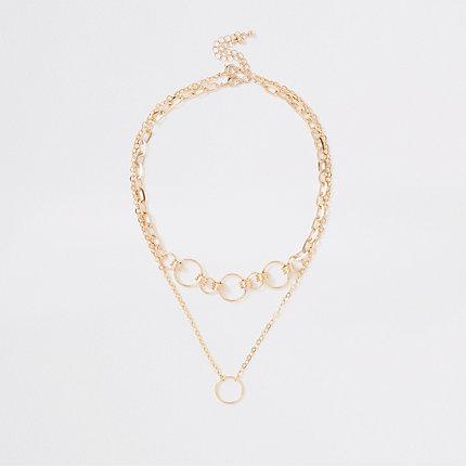 River Island Womens Gold Tone Circle Link Necklace Multipack