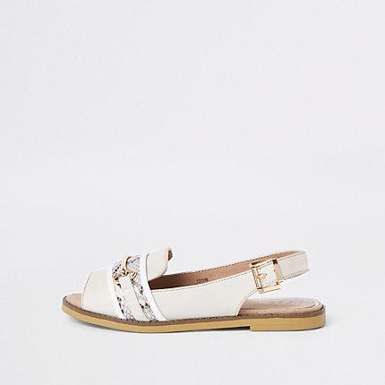 River Island Womens White Snake Print Slingback Peep Toe Loafers