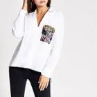 River Island Womens White Printed Pocket Oversized V Neck Shirt