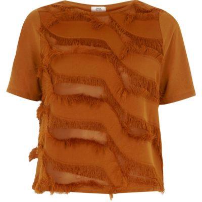 River Island Womens Fringe Detail Boxy T-shirt