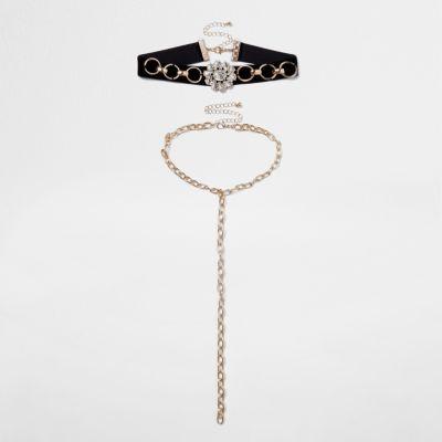 River Island Womens Velvet Chain Drop Choker Set