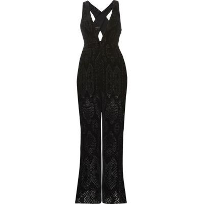 River Island Womens Scale Velvet Plunge Jumpsuit
