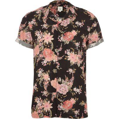 River Island Mens Floral Print Short Sleeve Revere Shirt