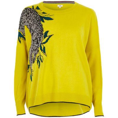 River Island Womens Metallic Leopard Asymmetric Hem Jumper