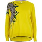 River Island Womens Metallic Leopard Asymmetric Hem Jumper