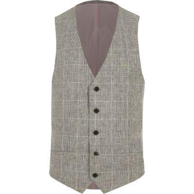 River Island Mens Textured Check Suit Vest