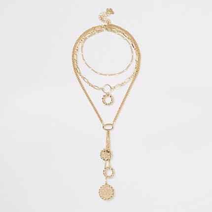 River Island Womens Gold Color Chain Triple Layered Necklace