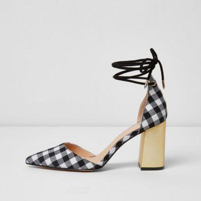 River Island Womens Gingham Tankle Tie Block Heel Sandals