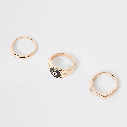 River Island Womens Gold Tone Enamel Ring Pack