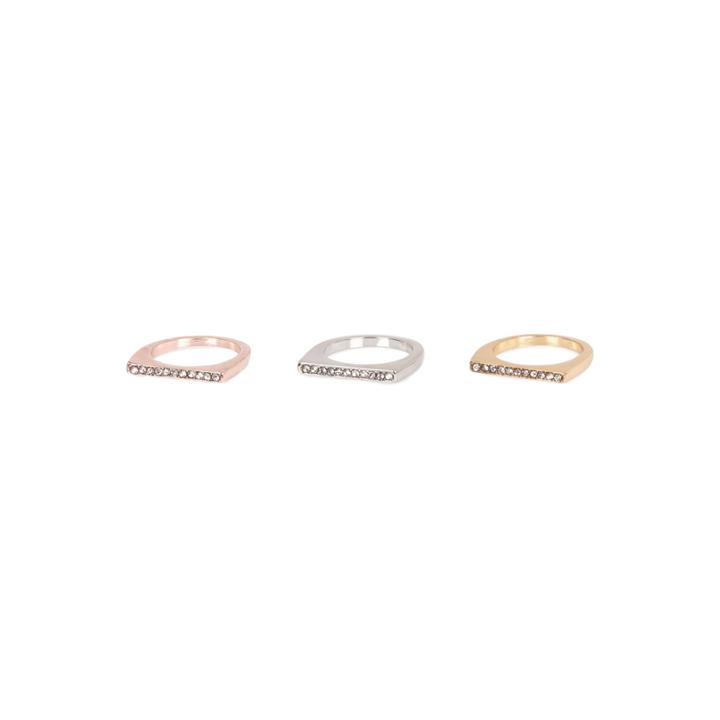 River Island Womens Mixed Metal Diamante Bar Ring 3 Pack