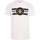 River Island Mens White Ri Gold Stripe Print Slim Fit T-shirt