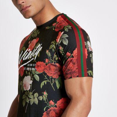 River Island Mens Floral Slim Fit Tape T-shirt