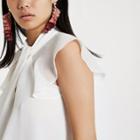 River Island Womens White Twist Neck Frill Sleeve Top