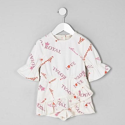 River Island Mini Girls White Slogan Print Skort Romper