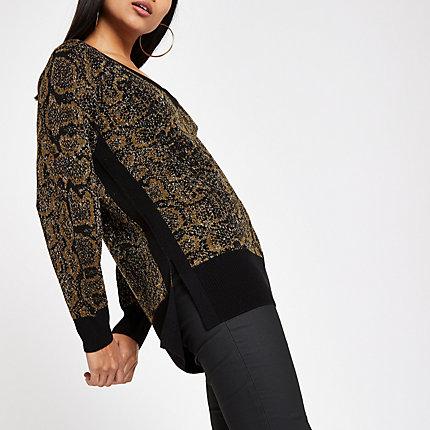 River Island Womens Petite Snake Print V Neck Jumper