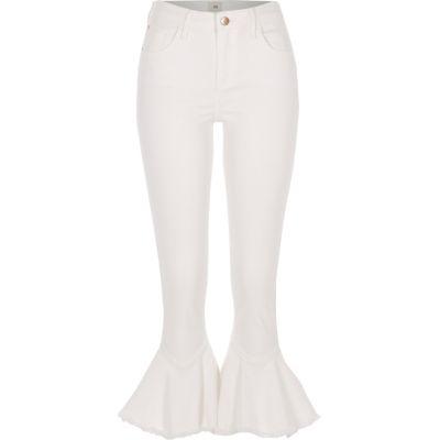 River Island Womens White Amelie Frill Hem Super Skinny Jeans