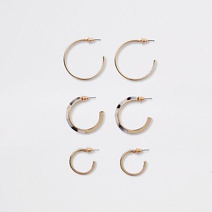 River Island Womens Gold Color Tortoise Rhinestone Earring Pack