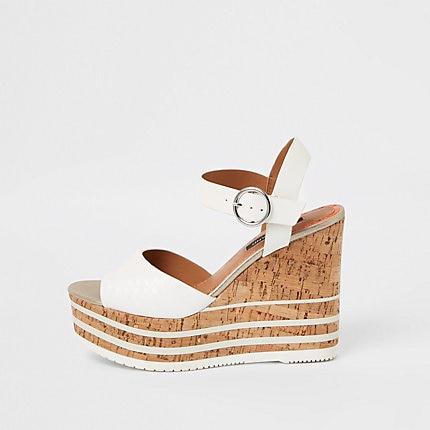 River Island Womens White Cork Platform Wedges