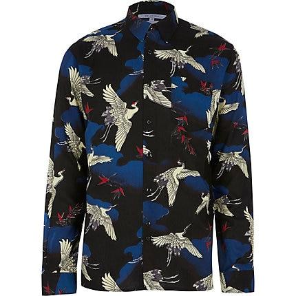 Mens Bellfield Bird Print Long Sleeve Shirt