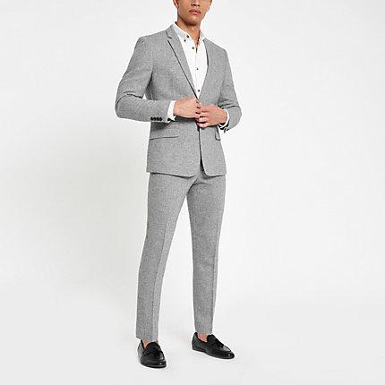 River Island Mens Herringbone Skinny Fit Suit Pants