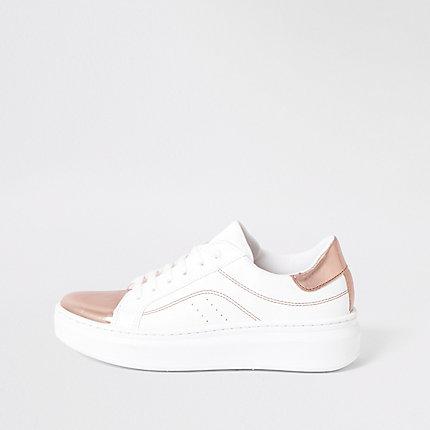 River Island Womens White Metallic Lace-up Sneakers