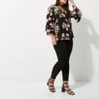 River Island Womens Plus Floral Double Frill Sleeve Top