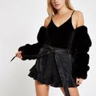 River Island Womens Satin Studded Frill Tie Waist Shorts