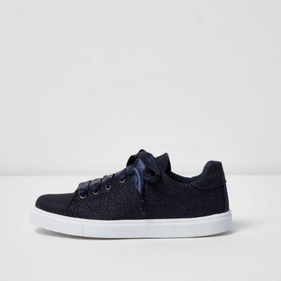 River Island Womens Glitter Lace-up Trainers