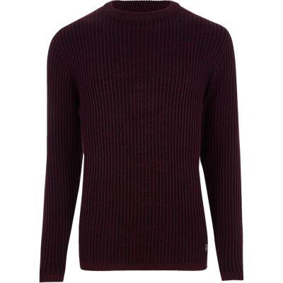 River Island Mens Burdundy Ribbed Muscle Fit Knit Jumper