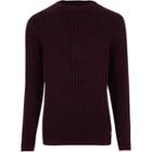 River Island Mens Burdundy Ribbed Muscle Fit Knit Jumper
