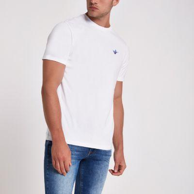 River Island Mens White Swallow Embroidered Slim Fit T-shirt