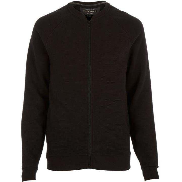 River Island Mensblack Textured Ribbed Bomber Jacket