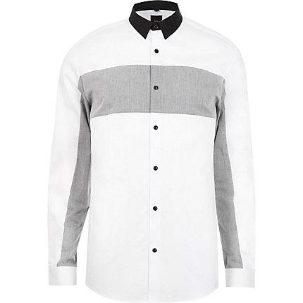 River Island Mens Big And Tall White Chevron Blocked Shirt