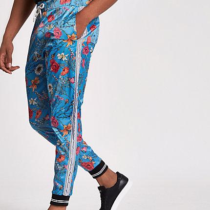 River Island Mens Jaded Floral Satin Joggers