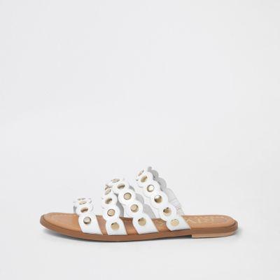 River Island Womens White Scallop Studded Mule Sandals